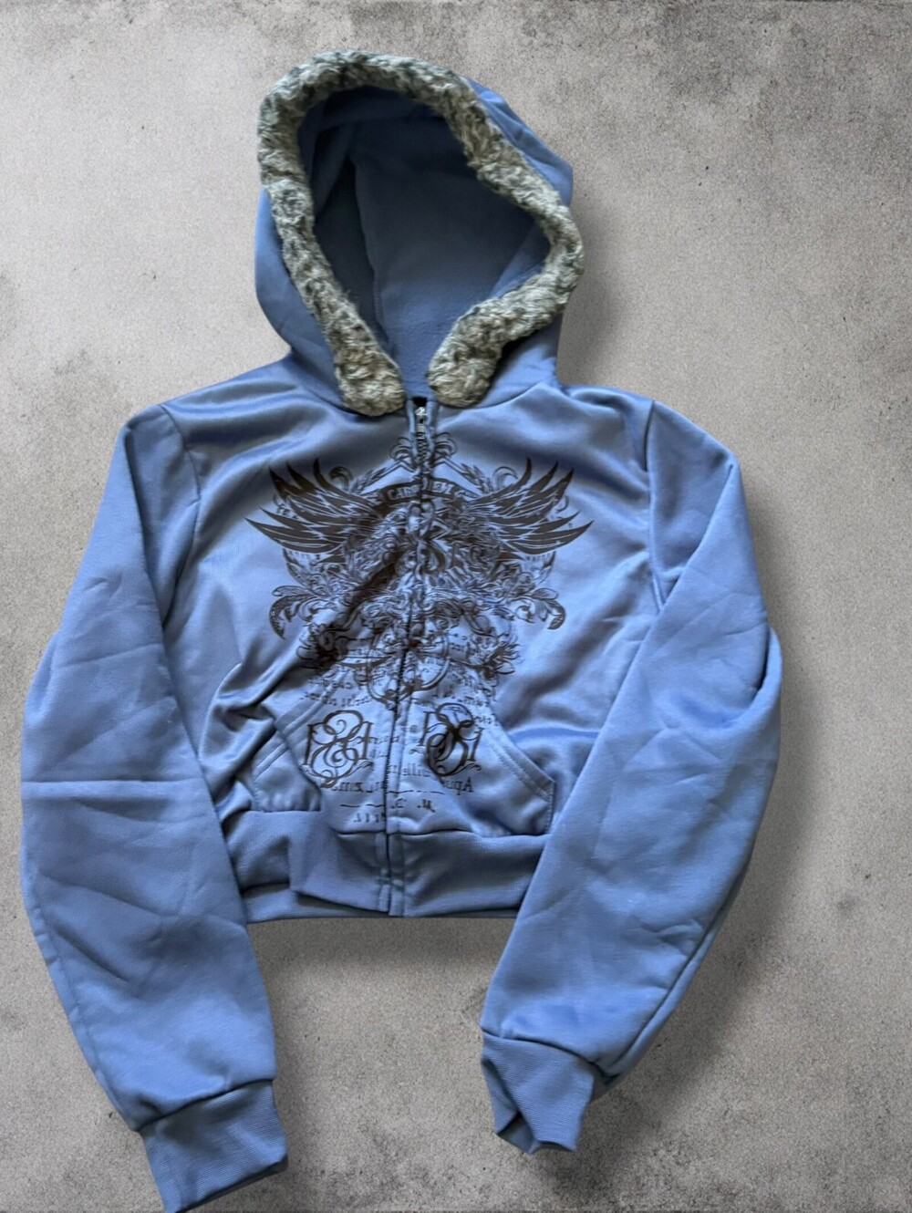 Vintage Y2K Skater Grunge Full Zip Hoodie Womens Small Faux Fur Trim On Hood